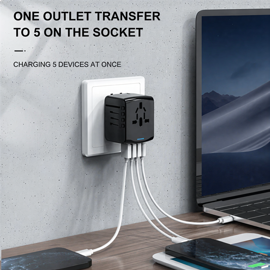 Nomair Universal Travel Adapter (USB‑C + 3 USB Ports)