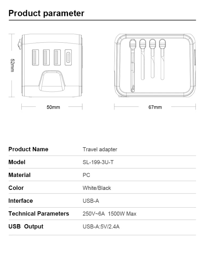 Nomair Universal Travel Adapter (USB‑C + 3 USB Ports)